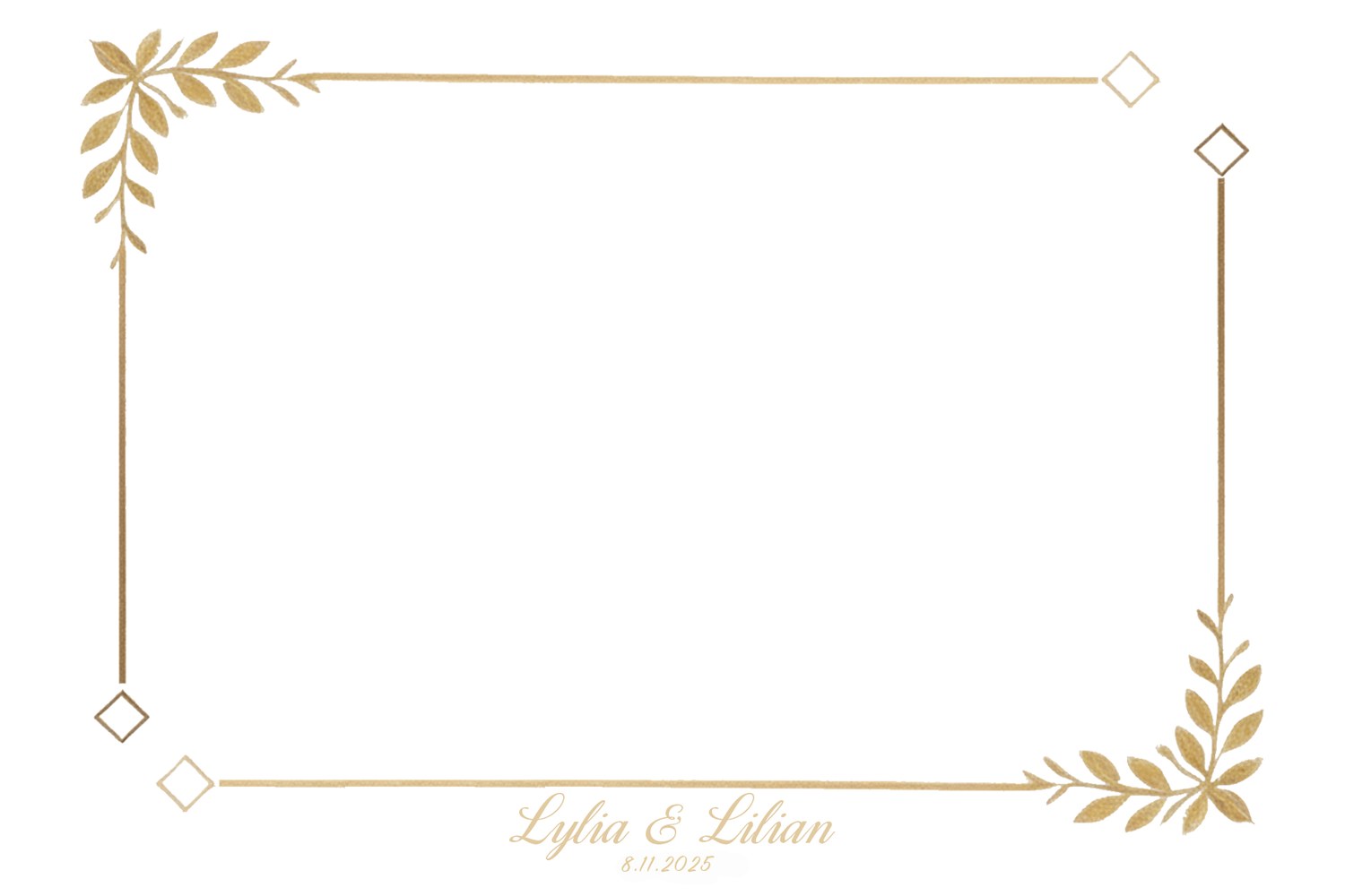 Cadre photobooth sur mesure à lauriers dorés, mariage de Lylia & Lilian
