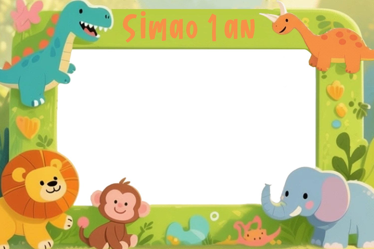 Cadre photobooth thème jungle pour le premier anniversaire de Simao