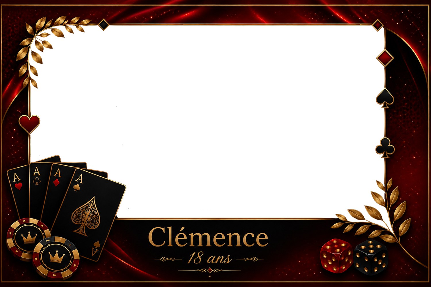 Cadre photobooth thème casino pour les 18 ans de Clémence
