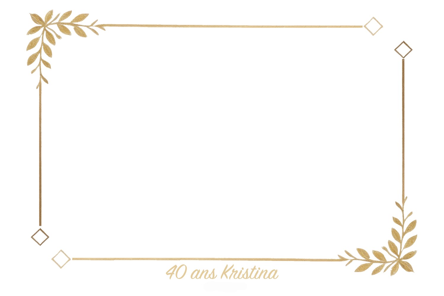 Cadre photobooth à lauriers dorés pour les 40 ans de Kristina